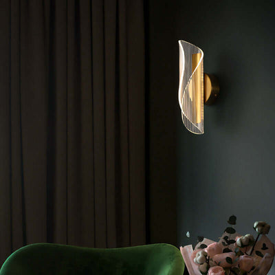 Living Room Television Background Wall Stairs Hallway Corridor Lamps in gold and transparent design on dark wall.