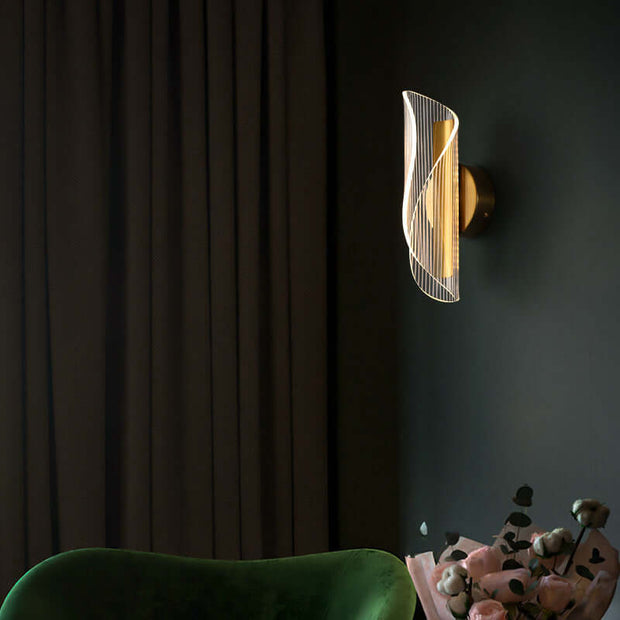 Living Room Television Background Wall Stairs Hallway Corridor Lamps in gold and transparent design on dark wall.