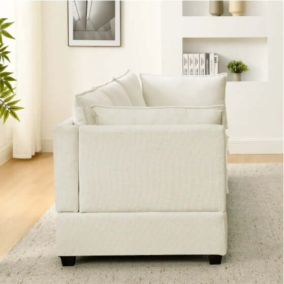 3-Piece Chenille Fabric Upholstered Living Room Furniture Set, Including 3-Seater Sofa AndV2 Loveseat Sofa With Seat And Back Cushion Beige White
