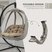 Outsunny Hanging Egg Chair, Folding Texteline Swing Hammock With Side Pocket, Cushion And Stand For Indoor Outdoor, Patio Garden Furniture, Khaki