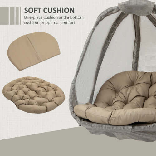 Outsunny Hanging Egg Chair, Folding Texteline Swing Hammock With Side Pocket, Cushion And Stand For Indoor Outdoor, Patio Garden Furniture, Khaki